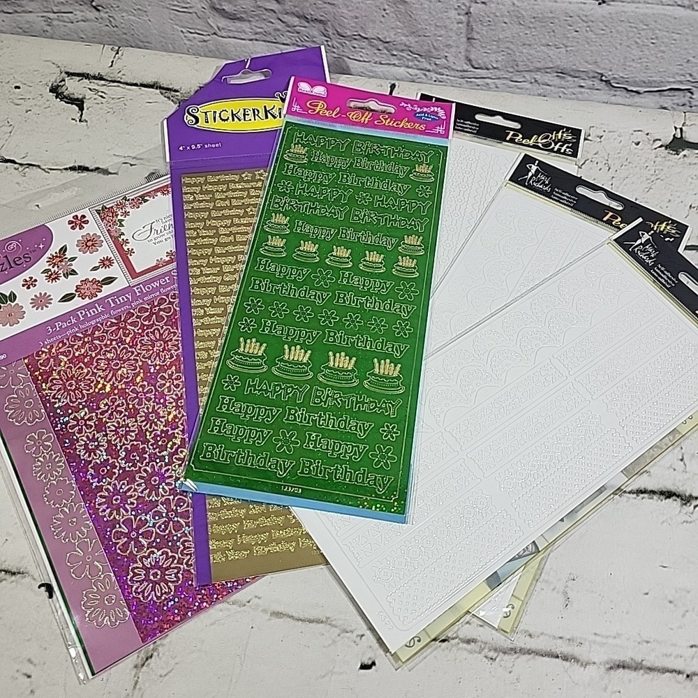 Scrapbooking Stickers Lot of 6 Sealed Packs Borders Metallic Flowers Birthday